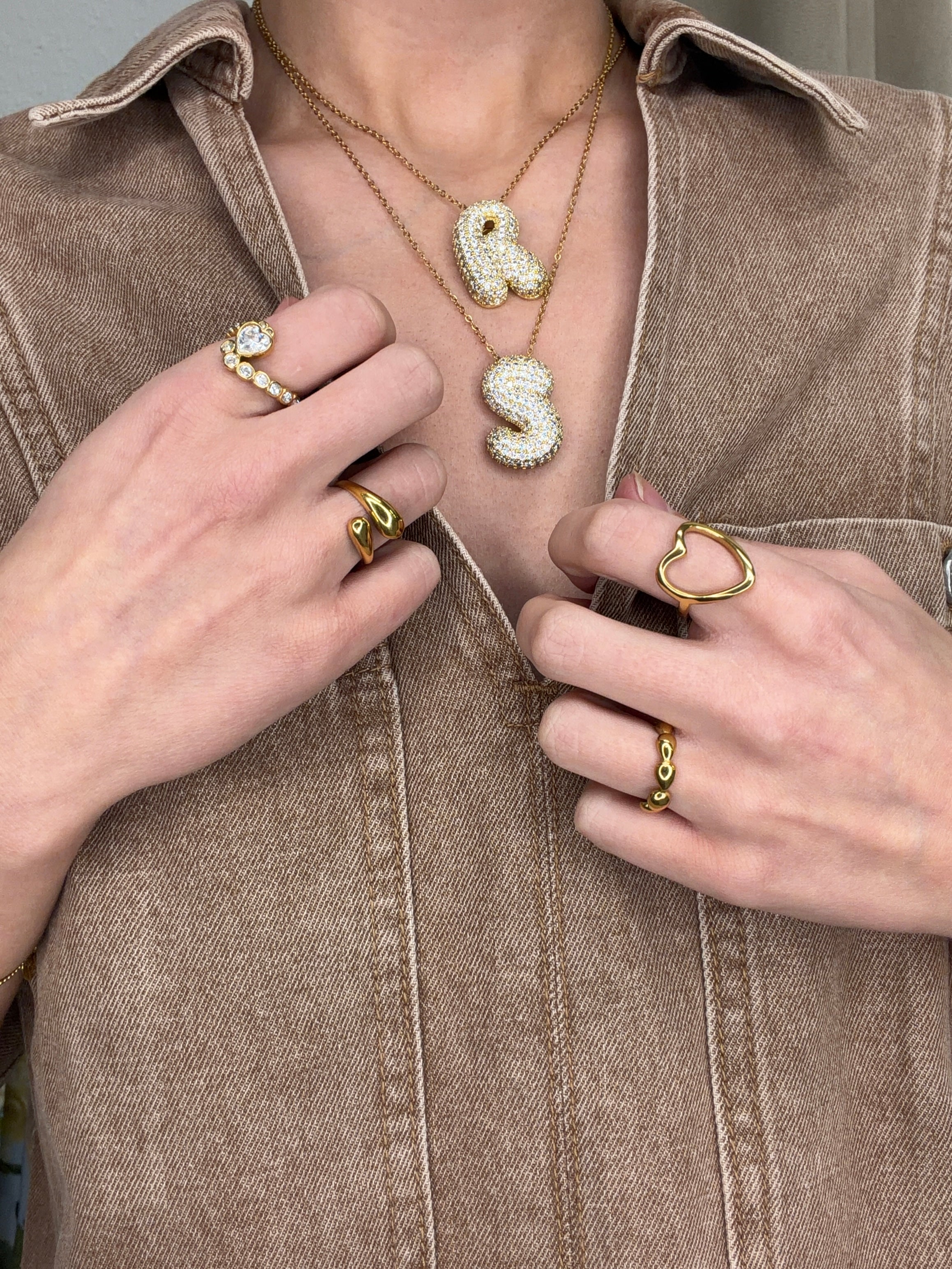 Amoria Crystal Heart kiss ring 18kt guldbelagt