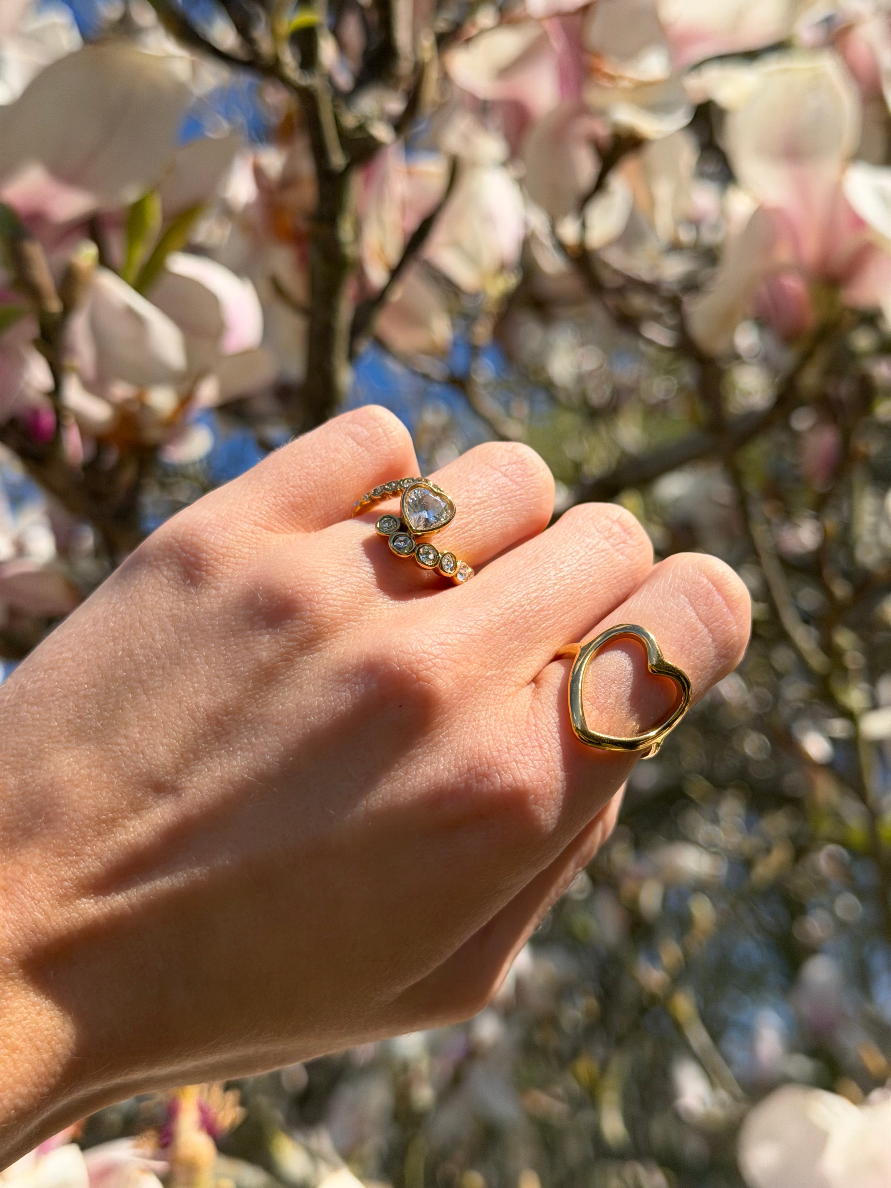 Amoria Crystal Heart kiss ring 18kt guldbelagt