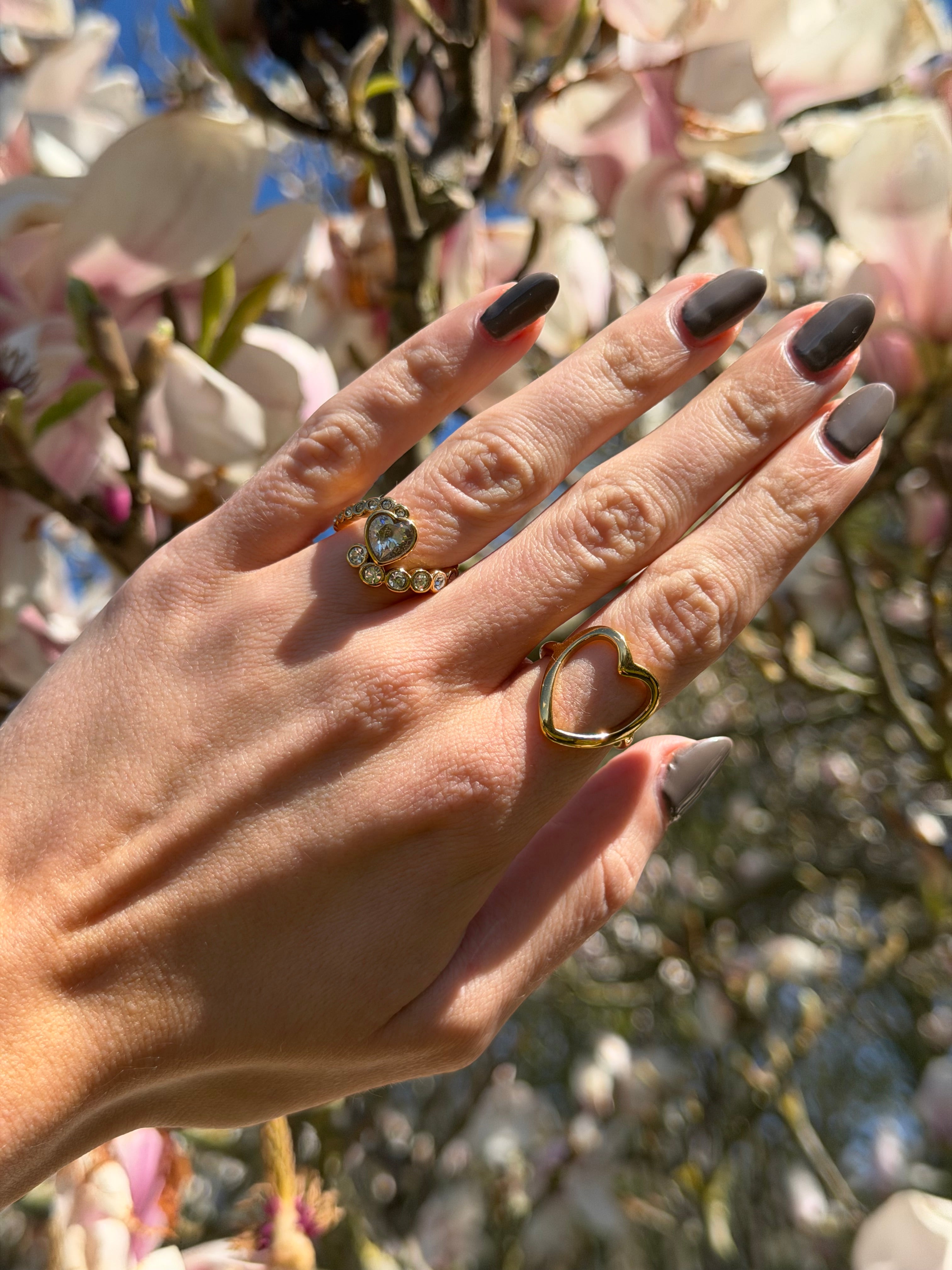 Amoria Crystal Heart kiss ring 18kt guldbelagt