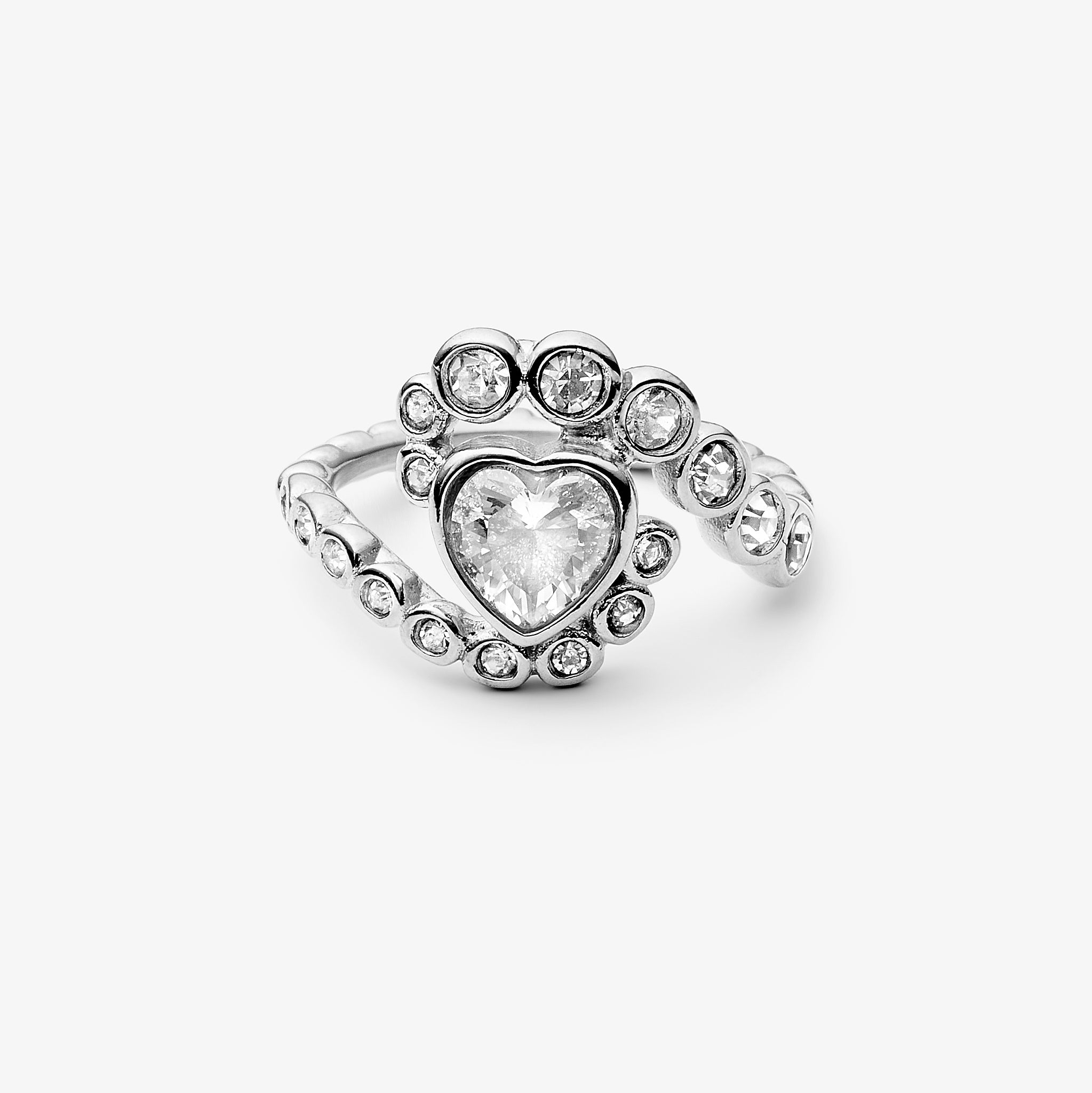 Amoria Crystal Heart Hug ring sølvbelagt