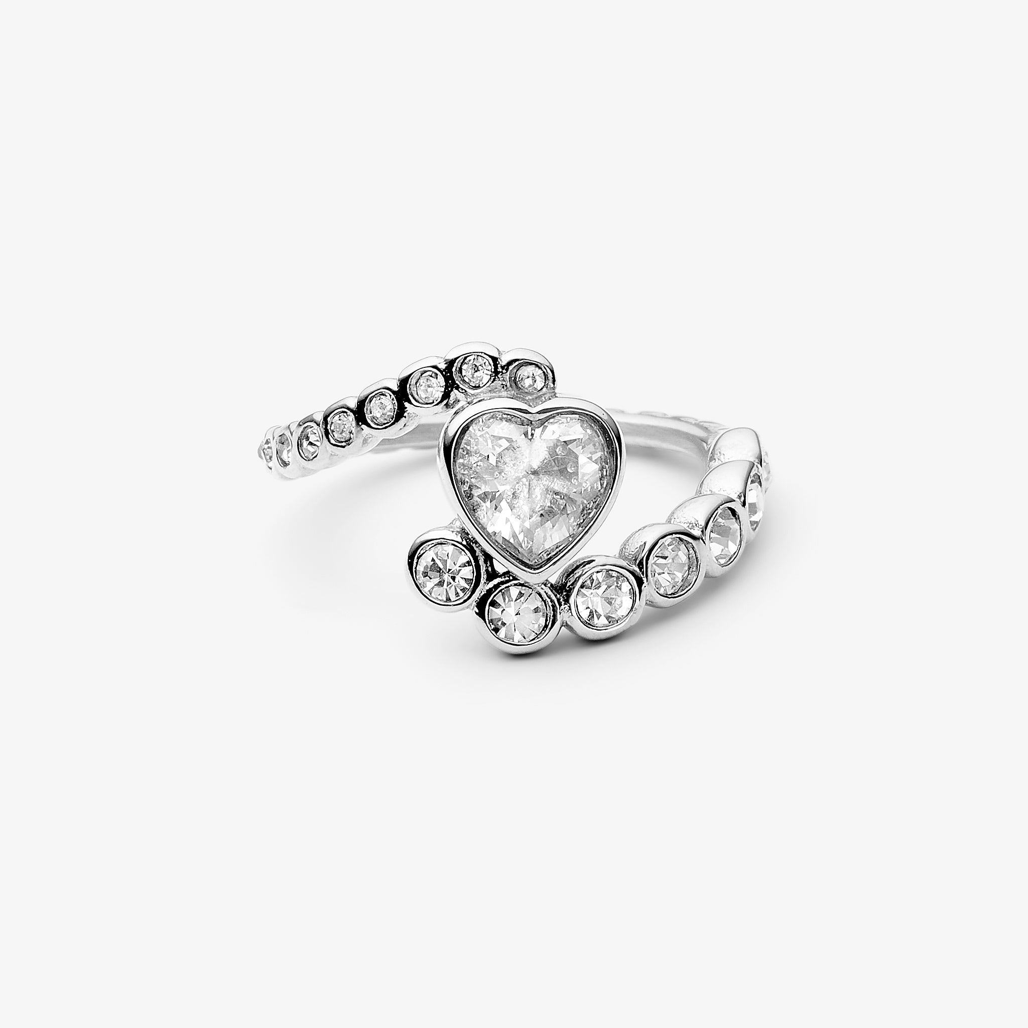 Amoria Crystal Heart kiss ring sølvbelagt