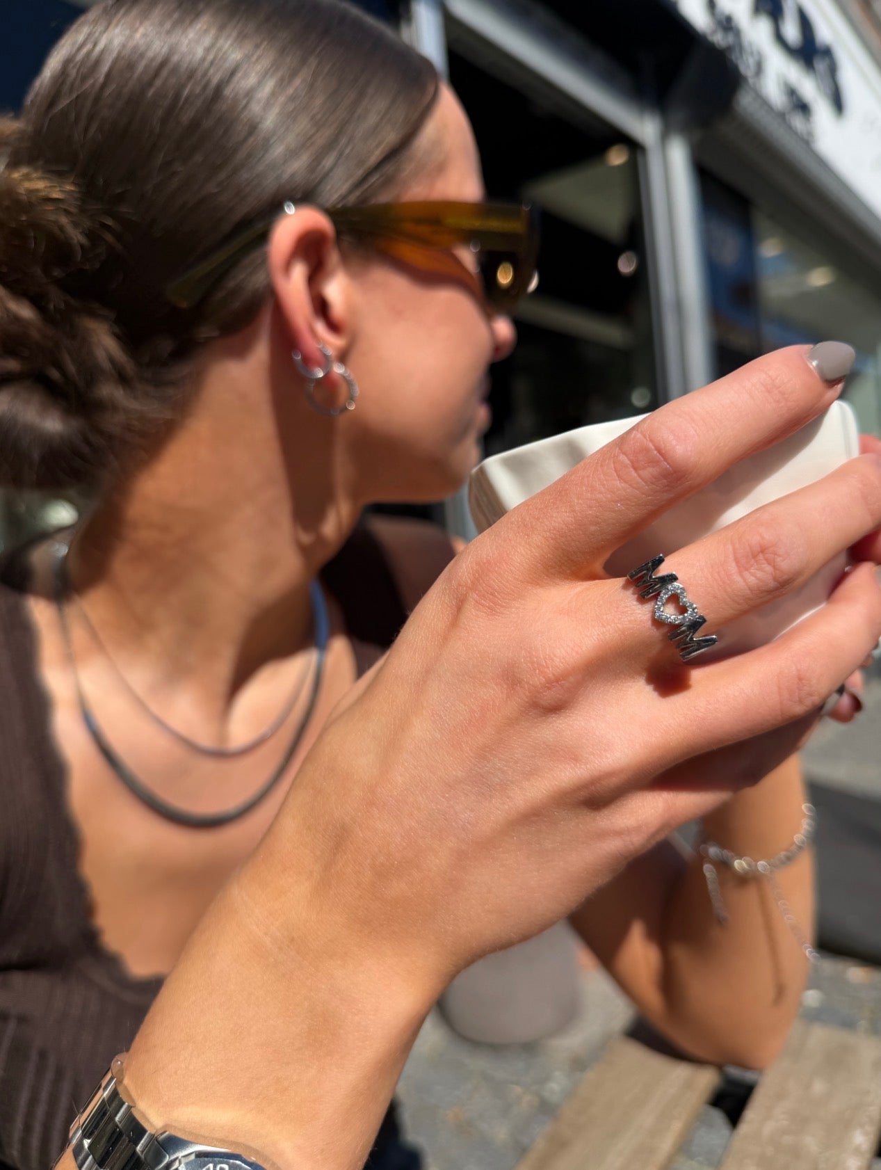 Amoria MOM Crystal heart ring sølvbelagt