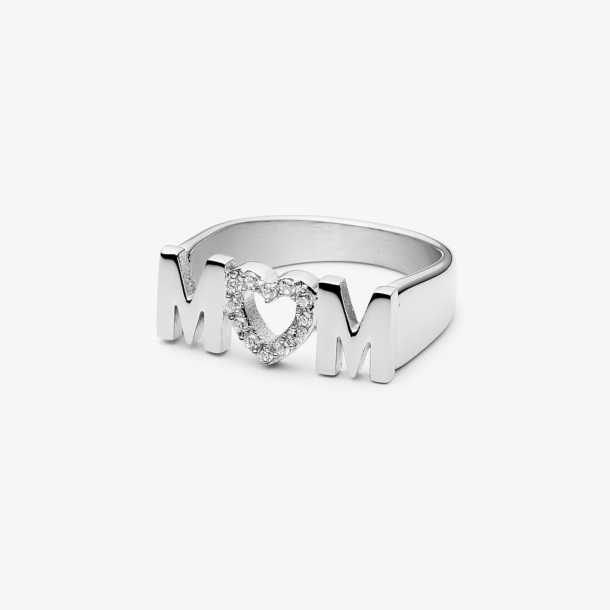 Amoria MOM Crystal heart ring sølvbelagt